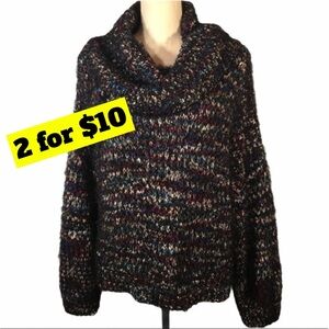 Express Cowl Neck Fuzzy Cozy Colorful Knit Long Sleeve Slouchy Sweater Size S